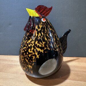 Vintage Hand Blown Art Glass Rooster Figurine Farmhouse Kitchen Decor 8"